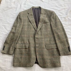 Brooks Brothers Beige Camel Hair Houndstooth Checked Blazer 44R